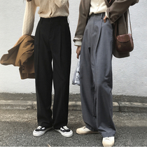 Wide-legged suit pants womens spring and autumn high waist slim size casual pants hanging loose black mopping straight trousers