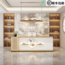 New Chinese style cashier Modern light luxury front desk table corner hotel bar cabinet Log color famous hotel style reception desk