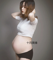 Pregnant woman Photo Photo Clothing t-shirt shirt womens short sleeves thin revealing belly button cotton sexy belly mommy photo