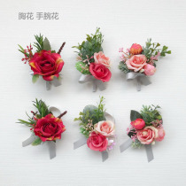 Red wedding bridegroom and bride simulation flower silk flower corsage flower Flower Flower Flower wedding ceremony ceremony celebration opening