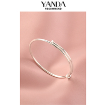 Yan 925 sterling silver ring bracelet female sterling silver college students exquisite simple push and pull adjustable glossy silver bracelet