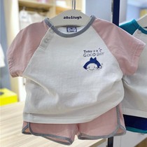 Childrens set 21-year summer boys and girls beige color color foreign short-sleeved T-shirt shorts sports suit