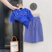 Girls summer suit 2021 new childrens shirt wide leg pants women baby fashion summer short sleeve two-piece tide