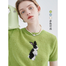 VEGA CHANG Small Rabbit Jacquard Blouse Female Design Sensation Calf Oil Fruit Short Sleeve Knit T-Shirt Wins