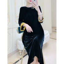 Chinese style niche gold velvet temperament dress fall 2022 new big brand retro temperament midi skirt