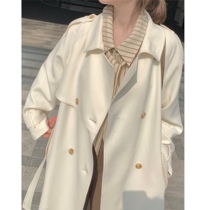 High ji texture brace scene ~ 2022 early spring 150cm small sub-temperament long style wind coat female display high coat