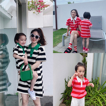 Summer New pint pro-zipped family of three quadruses turtlenecks polo shirt short sleeve female clothing net red loose t-shirt dress