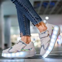 Transformed single four-pulley walkable storm shoes single single wheel button invisible cheap boys and girls adult net red model