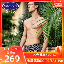 Anli Fang mens geometric stripes hot spring swimming trunks comfortable flat corner swimming trunks parent-child clothing dad suit ET0944