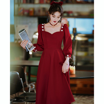 Pregnant woman toast bride 2022 new wine red color wedding gown summer engagement dress and dress woman big code fat mm
