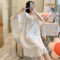 Cotton nightdress womens summer short sleeve thin 2021 new simple cute princess style loose home wear pajamas