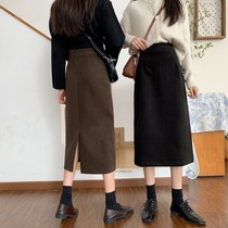 Black a-shaped skirt spring and autumn winter womens long high waist autumn hip skirt winter with sweater winter