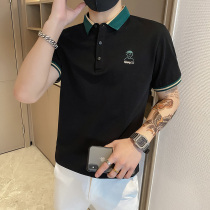 2021 summer short-sleeved t-shirt mens slim lapel fashion top Korean version of the trend ins embroidery wild Polo shirt