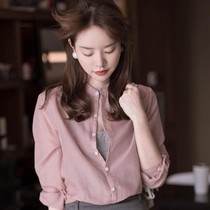 UMOOIE mercerized gray Pink small stand collar shirt is really intellectual and female ~ ~ ~