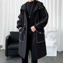 Autumn and winter style plus velvet thick trench coat mens Korean coat long color color loose ins casual Joker coat