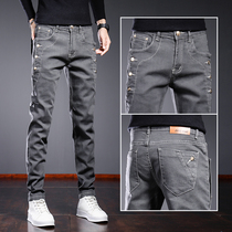 Hong Kong 2022 springtime jeans Mens boomers Body Small Feet Korean version Fashion personality Elastic High-end Long Pants Spring Autumn