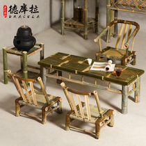 Bamboo tatami tea table and chair combination Balcony coffee table Bay window table Leisure bamboo chair Small table Bamboo furniture