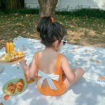 Girls swimsuit summer 2021 Korean childrens net celebrity cute one-piece swimming costume female baby 5 girls 2 years old