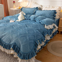 Winter princess style coral velvet plus velvet four-piece thickened Crystal velvet bed skirt double-sided flannel bedding