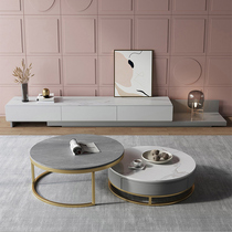 Light extravagant rock plate tea table TV cabinet Composition Size circular telescopic modern debriefing table Nordic Living room ground cabinet