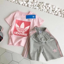 Foreign trade male and female short sleeves pure cotton suit 2022 new childrens summer sports CUHK childrens slim fit summer clothes