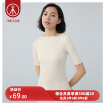 Three-shot women's casual shirt 2021 summer new elastic antibacterial breathable smooth skin-friendly solid color collar short sleeve