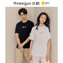 Luo Xiaohe joint brand] Three guns short-sleeved summer cotton round neck printing breathable ins trendy men and women cotton T-shirt undershirt