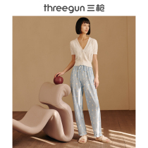 2-pack] Three-shot pajama pants women autumn Xinjiang cotton printed breathable lace thin womens home trousers