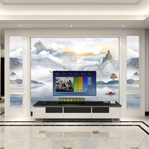 TV background wall bamboo wood fiber Chinese living room atmosphere 8D imitation marble landscape painting integrated board highlight painting