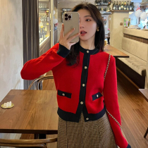 2021 autumn and winter New Life year foreign style fashion small fragrant wind New year clothes red knitted sweater cardigan base