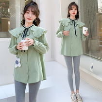 Pregnant Woman Spring Dress Blouse Suit Fashion style Two sets of shirts Short-turned-collar small New Years clothes Doll shirts