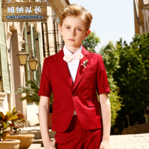Childrens suit suit short-sleeved boy suit 2021 new flower girl dress children piano performance suit red