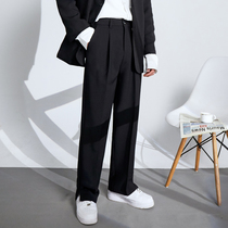 dk uniform suit pants mens loose straight tube Japanese hanging feeling black wide leg pants Korean version of tide design sense long pants