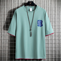 2022 new fake two pieces of pure cotton fake two short sleeves t-shirt blouses with wind and casual loose minimalist blouse