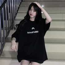 Pure cotton short-sleeved t-shirt womens Korean version loose spring and summer new ins tide Hong Kong flavor girl black bereavement half-sleeve top dress