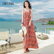 Rsemnia seaside resort beach dress sleeveless suspender dress Bohemia ethnic dress chiffon dress