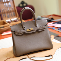  Puyingshi pure hand-sewn Hermes style womens bag togo leather birkin25 30 platinum bag elephant gray