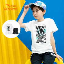 Anta childrens childrens clothing casual boys suit two sets of 2022 summer new products short sleeve T-shirt shorts two sets of damp
