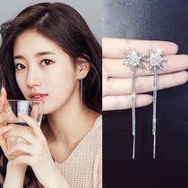 925 Pure Silver Snowflakes Long current Suetyline Girl 2022 New Tide Korea Temperament Earrings Mesh Red Earrings