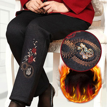 Middle-aged and elderly womens pants winter cotton pants plus velvet thickened mother pants 60-year-old 70-year-old grandmother warm pants outside