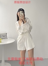 Summer new product Original design niche leisure vacation style suit thin solid color long sleeve lace-up high two-piece suit