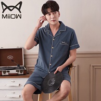 Cat man mens pajamas summer 100% cotton short-sleeved shorts 2022 new summer spring and autumn loungewear set