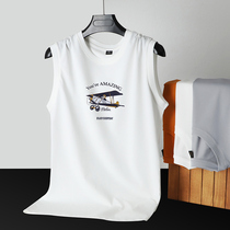 Ice Silk Cotton Vest Mens Wave Outside Wearing Loose Summer Sports Casual Kan Shoulder Sleeveless T-Shirt White Big Code Clothes