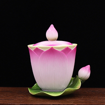 Guanyin god of wealth lotus water supply cup Dehua porcelain water purification cup holy water cup offering cup offering Buddha water cup Buddha hand color