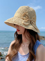 Tide brand straw hat female bow woven fisherman hat Korean version tide face cover sun hat Net red sun shade sunscreen hat