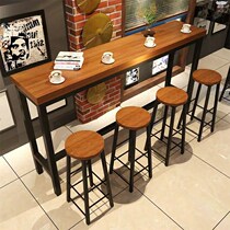 Iron wood bar table against the wall retro bar high table iron milk tea shop restaurant bar length