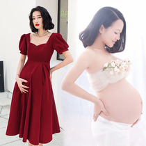 Toast dress The bride pregnant woman can usually wear summer wedding dress Engagement party back door wine red high waist dress