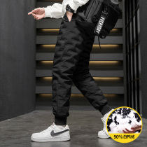 Down pants men wear winter plus velvet thickened windproof pants large size warm outdoor white duck down trousers tide