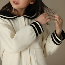 Ha-tooth children's clothing spring new girl children parent-child navy collar academic style cotton contrast single-breasted coat