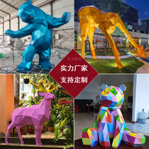 Large stainless steel steel cartoon geometric bear abstract geometric deer sculpture sales department shopping mall decoration custom ornaments
